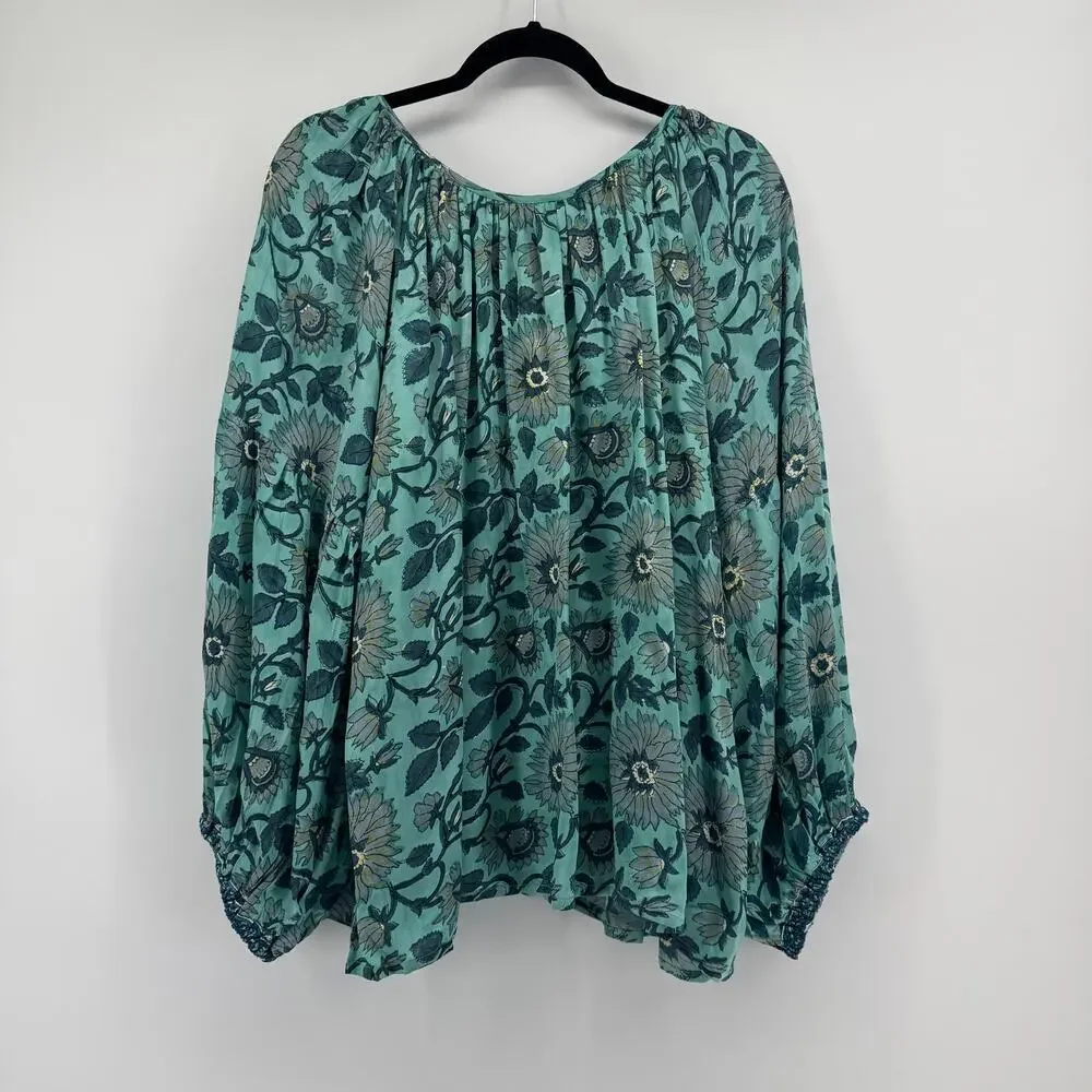 Clara the Label Victoria Dunn Briar Blouse in Blue Bonnet Sz 2XL Block Print NWT - Picture 6 of 10